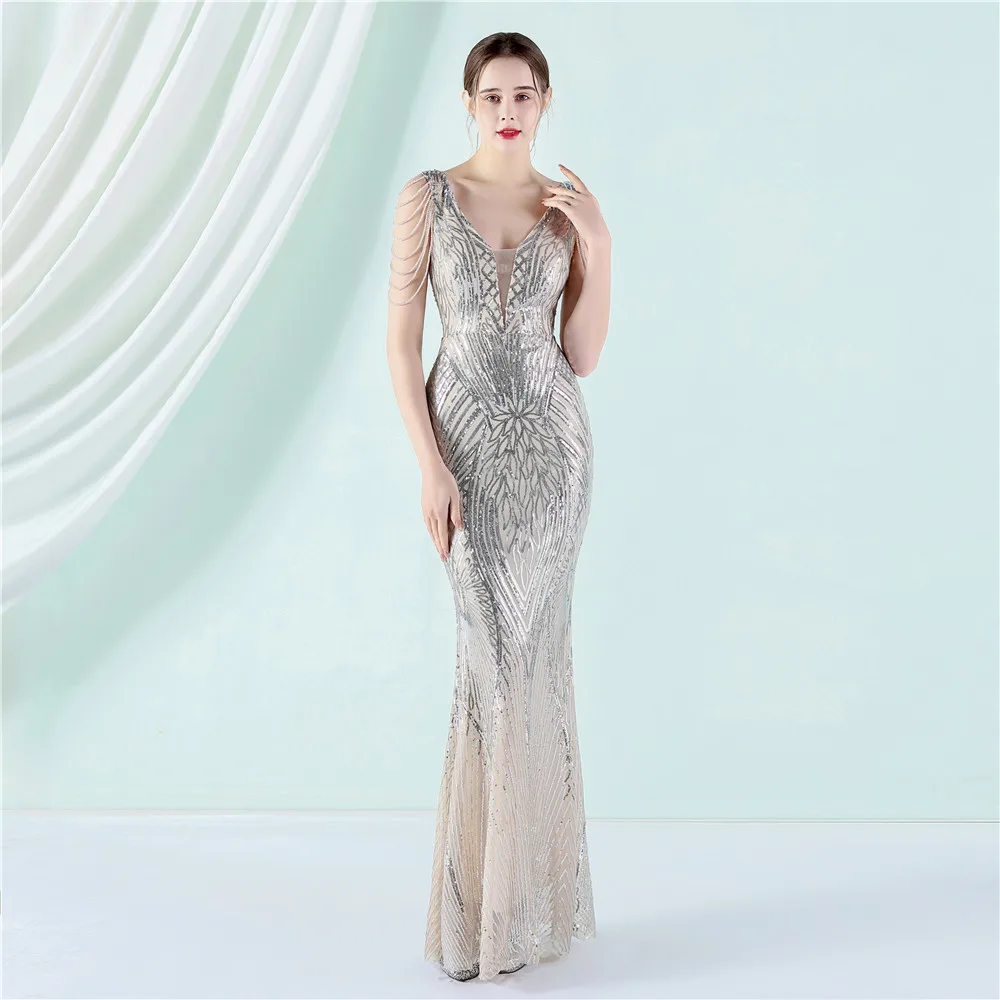 

Deep V Sexy Sequined Mermaid Evening Dresses Formal Prom Pageant Wedding Party Robe Re Soirée Femme Robe De Soirée Se Mariage