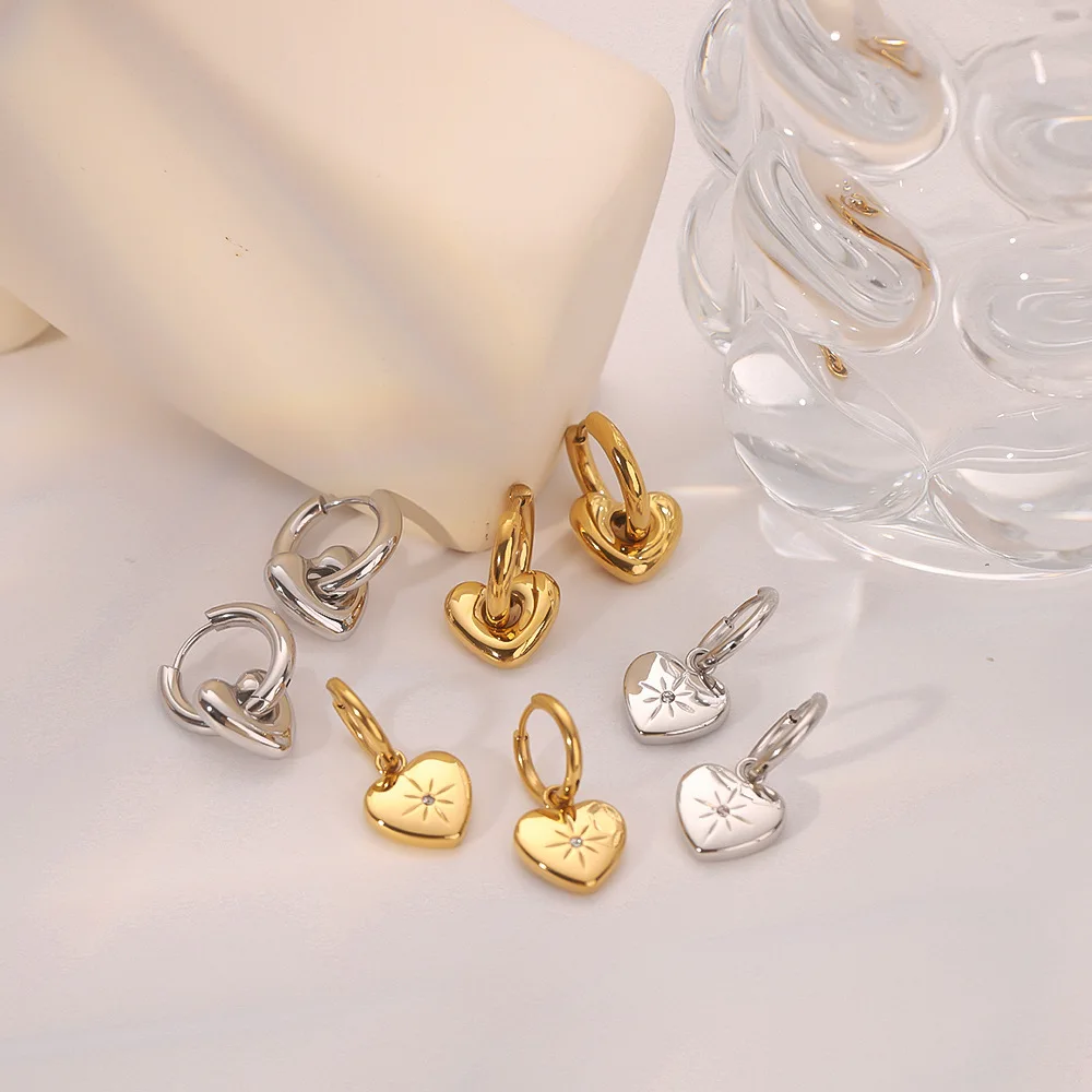 أقراط على شكل قلب للنساء لون ذهبي من الفولاذ المقاوم للصدأ على شكل قطرة حب