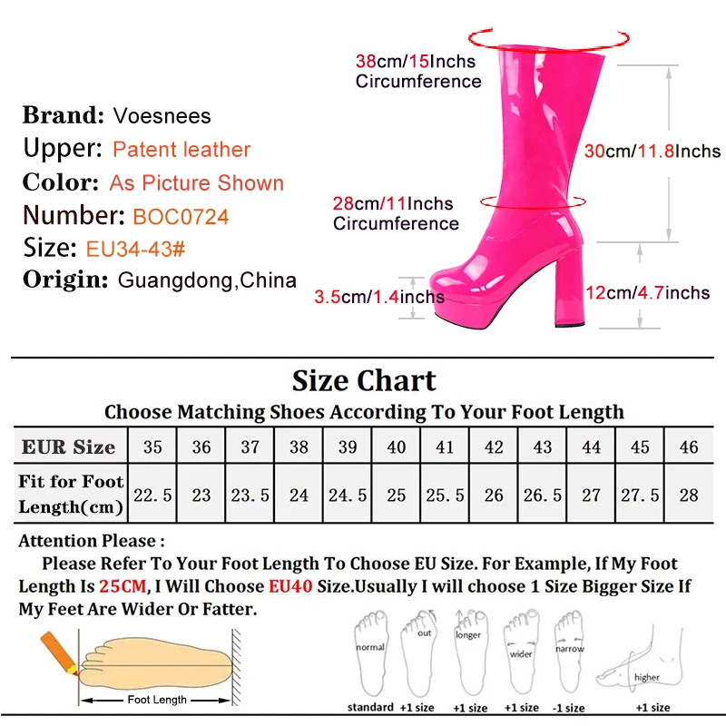 Patent Leather Mid-Calf Boots Square Chunky Heel Women Platform High Heels Plus Size Blue Winter Shoes Lady Elastic Long Boots