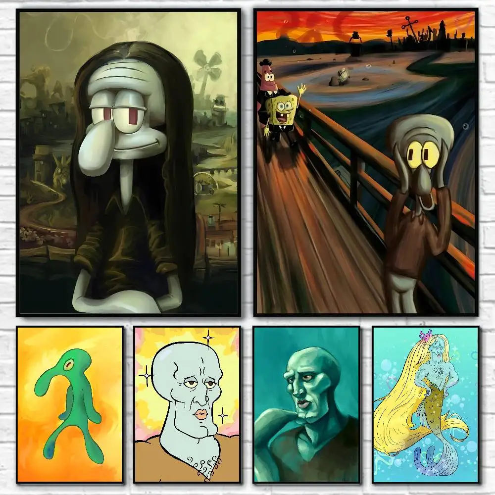 Cartoon Monster S-Squidward Funny T-Tentacles Posters Fancy Wall Sticker for Living Room Bar Decoration Wall Decor
