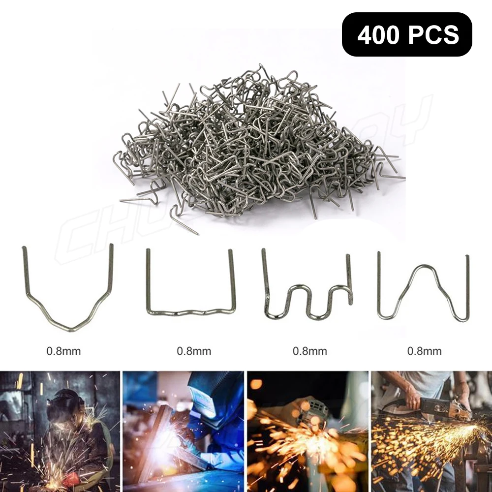 CHUSYYRAY 400PCS Hot Staples Plastic Welding Nail Welding Nail Pre Cut Wave Staples Bumper Repairs Auto Plastic Repair 0.8mm