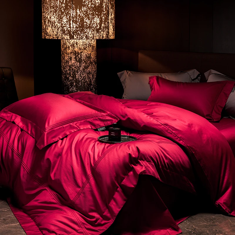 1000TC Egyptian Cotton Burgundy Luxury Bedding Set Double Queen King Size Duvet Cover Bed Sheet/Fitted Sheet Pillowcases 4Pcs