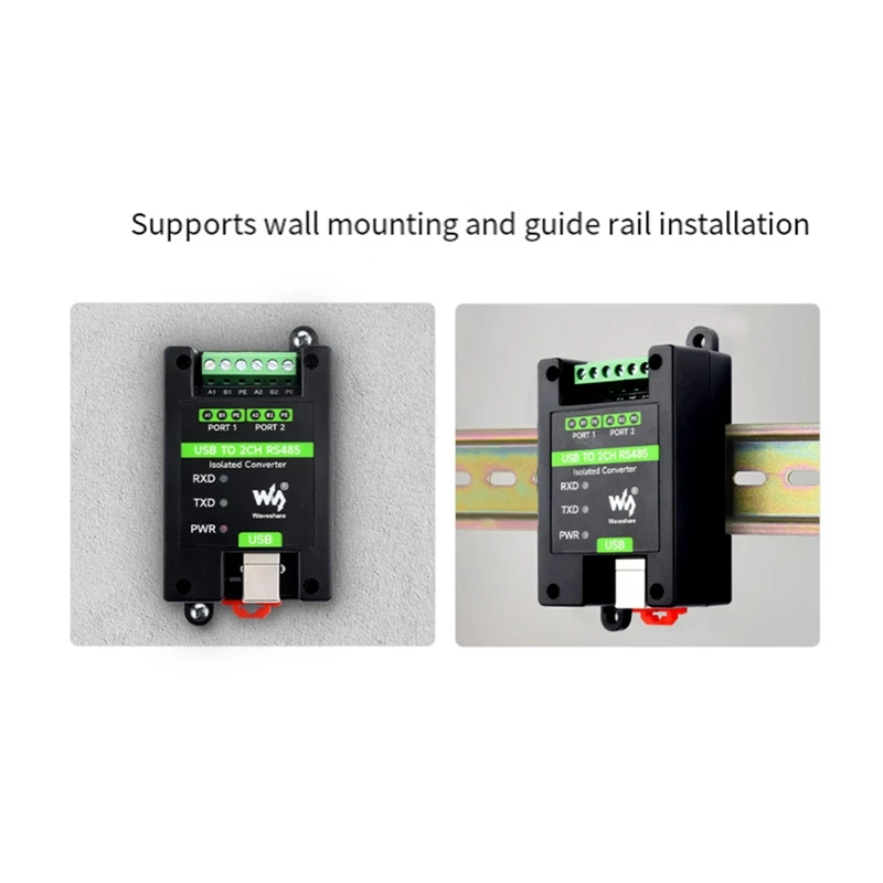Waveshare USB To 2 Channel RS485 Industrial Grade Isolated Converter FT2232HL Support Wall And Din Rail