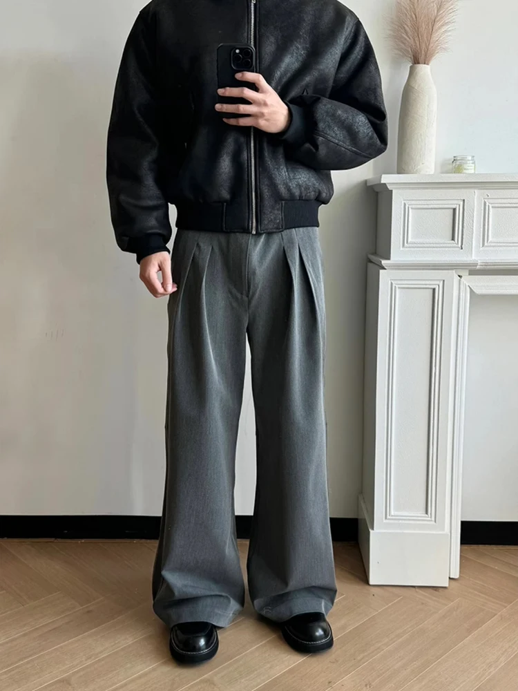 

Мужские повседневные брюки Four Seasons с двойными складками, свободного кроя, драпированные, осенние, с высокой талией, однотонные, молодежные, модные, длинные штаны