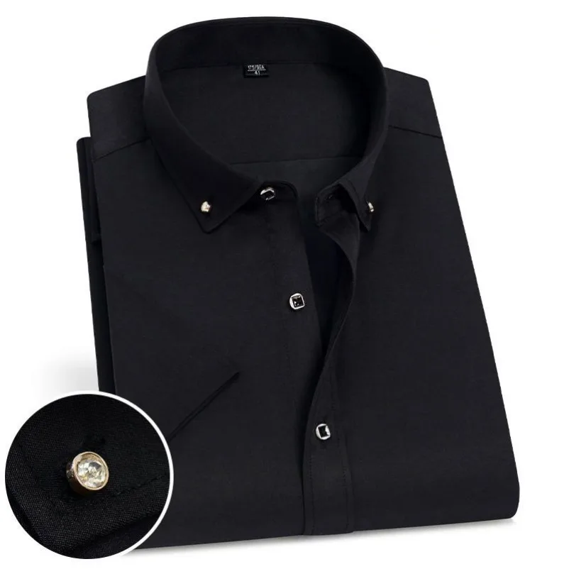 

Hot Sale Men's Short Sleeve Business Dress Shirt Fashion Formal Classic Basic Diamond Button Social White Shirt Men Clothing