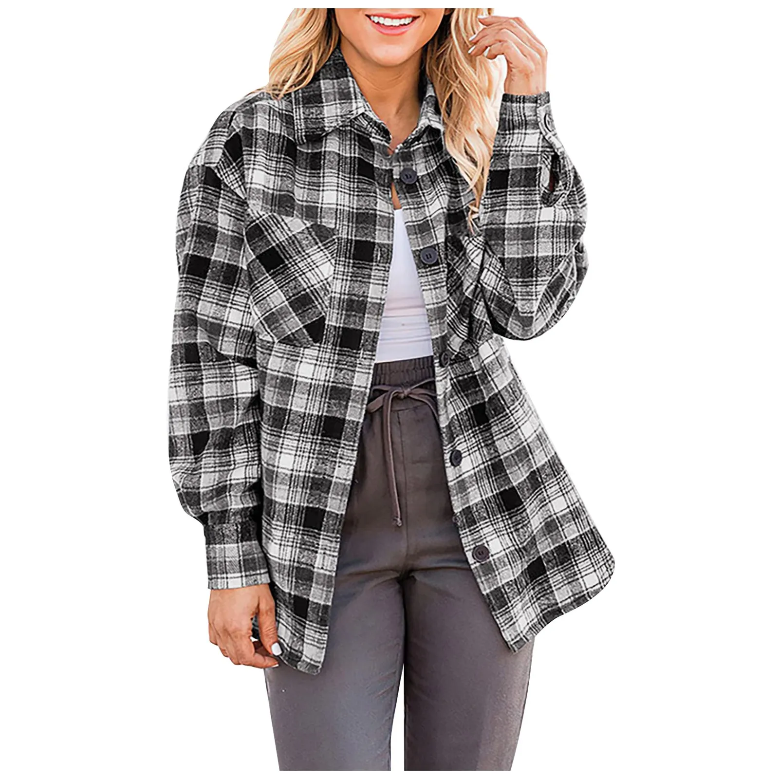 Women's Casual Loose Plaid Shacket Fall Jacket Blend Oversized Button Down Shirt Heavy Jackets for Women Rain Suit for Women