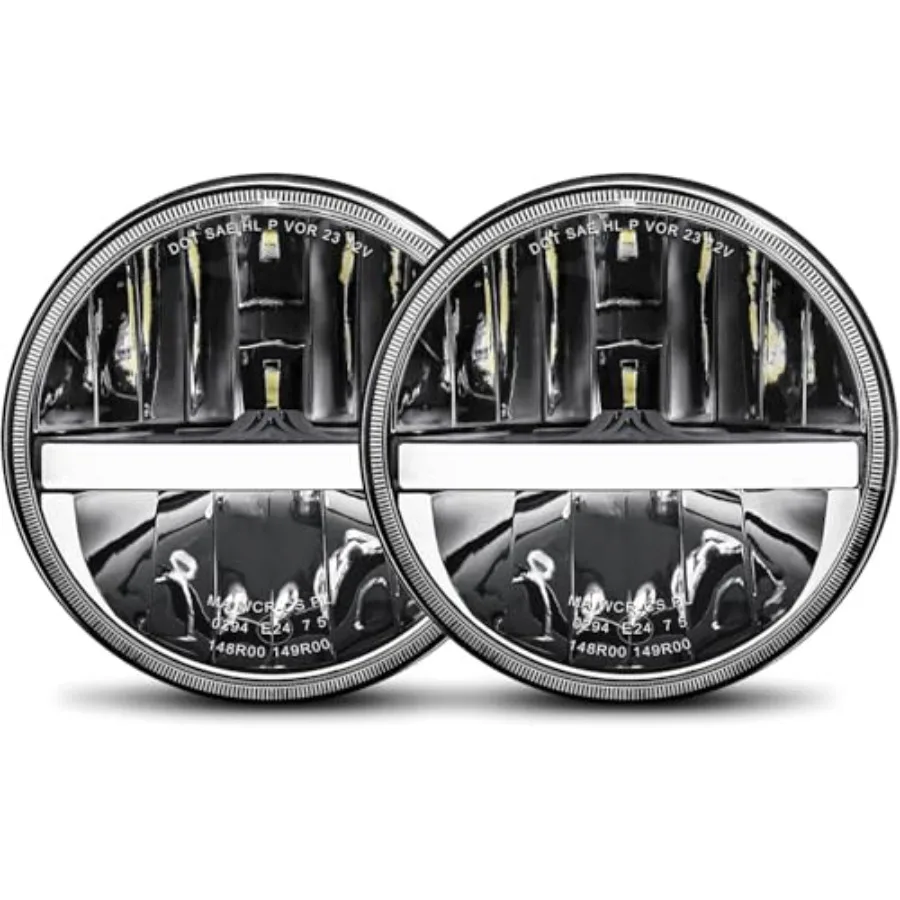 

7 Inch LED Headlight Round DOT Approved Classic LED Headlights for Jeep JK TJ LJ CJ Models with Amber Turn Signal and White DRL