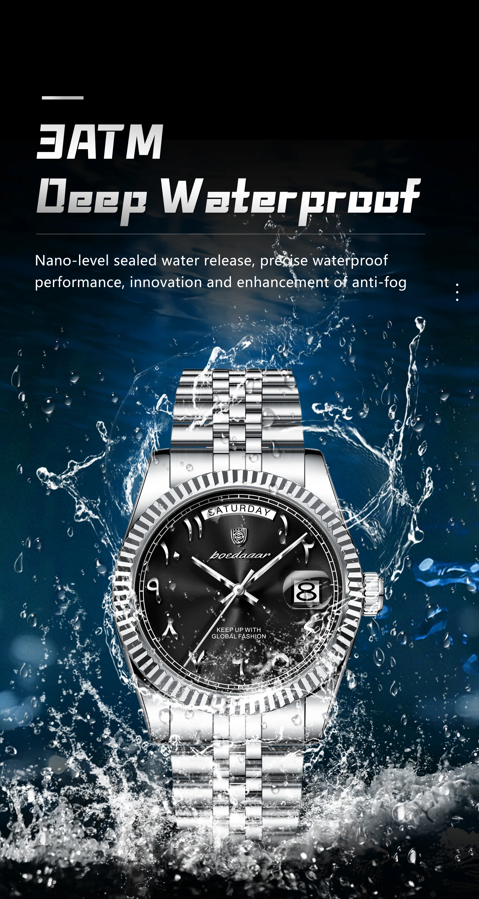 POEDAGAR Modische Casual Herrenuhr Wasserdicht Edelstahl Herren Armbanduhr Datum Wochentag Quarz Business Herrenuhren Reloj Hombre – Detail 10