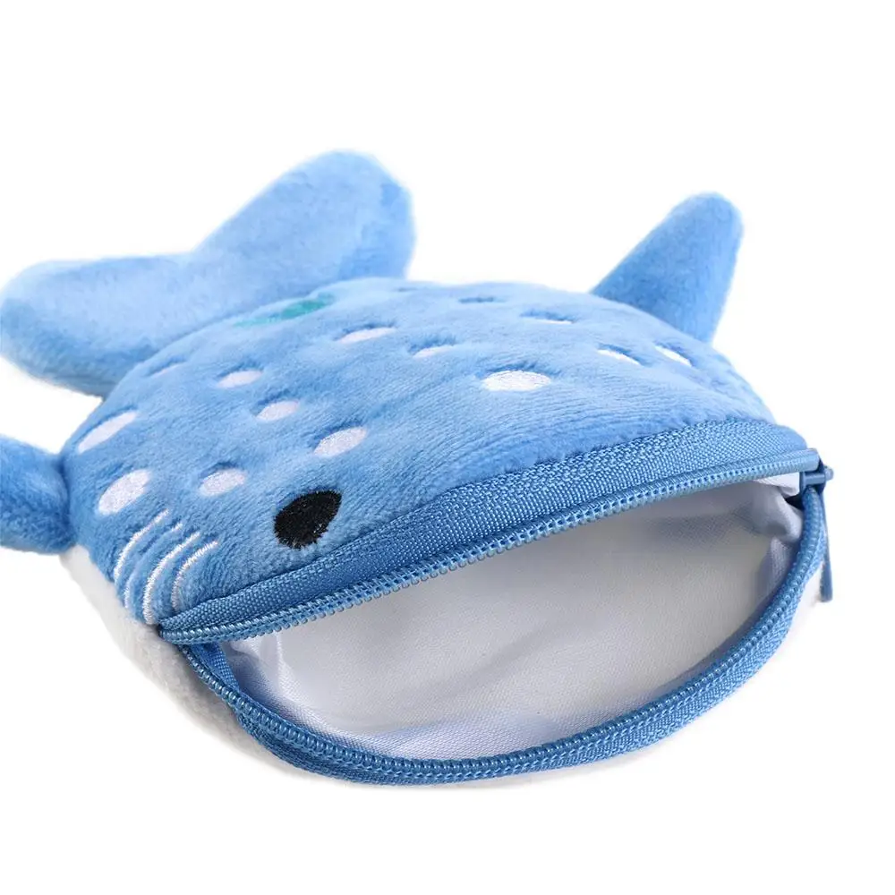 Porte-monnaie requin de dessin animé pour femme, mini sac pour écouteurs, sac cosmétique, portefeuille en peluche requin, petits objets