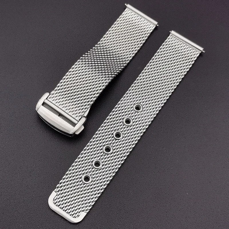 Mesh Stainless Steel Strap 20mm 22mm Metal Quick Release Folding Butterfly Buckle Watch Band Bracelet for Omega Seamaster 007