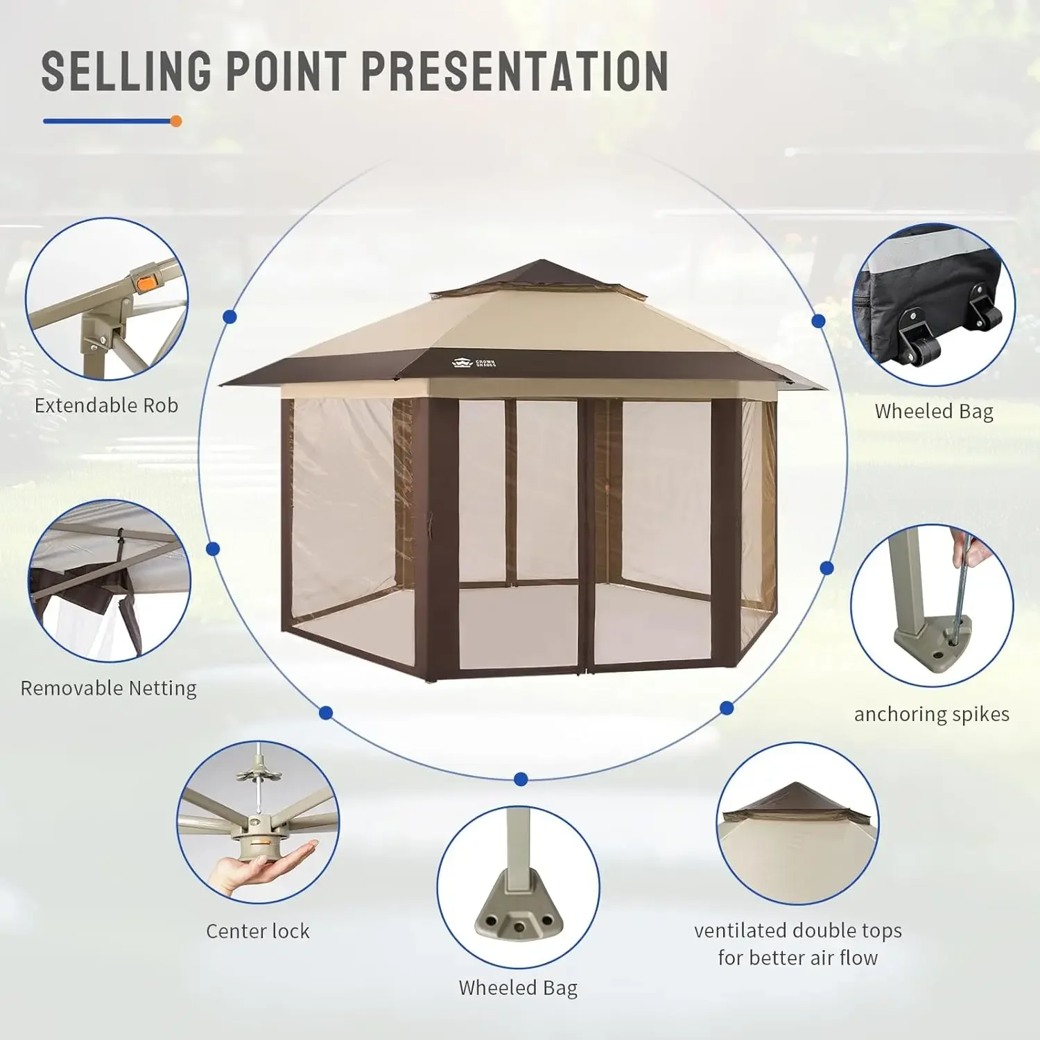 [الأسهم المحدودة! ] شرفة منبثقة مقاس 13 × 13 مع شبكات البعوض، قفل مركزي حاصل على براءة اختراع، شرفة محمولة مكونة من 6 جوانب، نسيج مطلي بالفضة 300D
