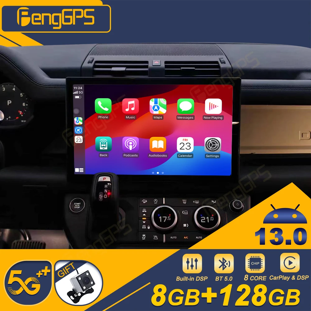 

13,3-дюймовый Android 13 авто Carplay автомобильный радиоприемник для Land Rover Defender 2020-2024 мультимедийный видеоплеер навигация двойной экран 4G