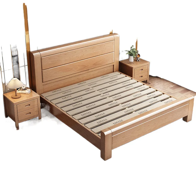 Thickened beech solid wood bed, log bed wholesale