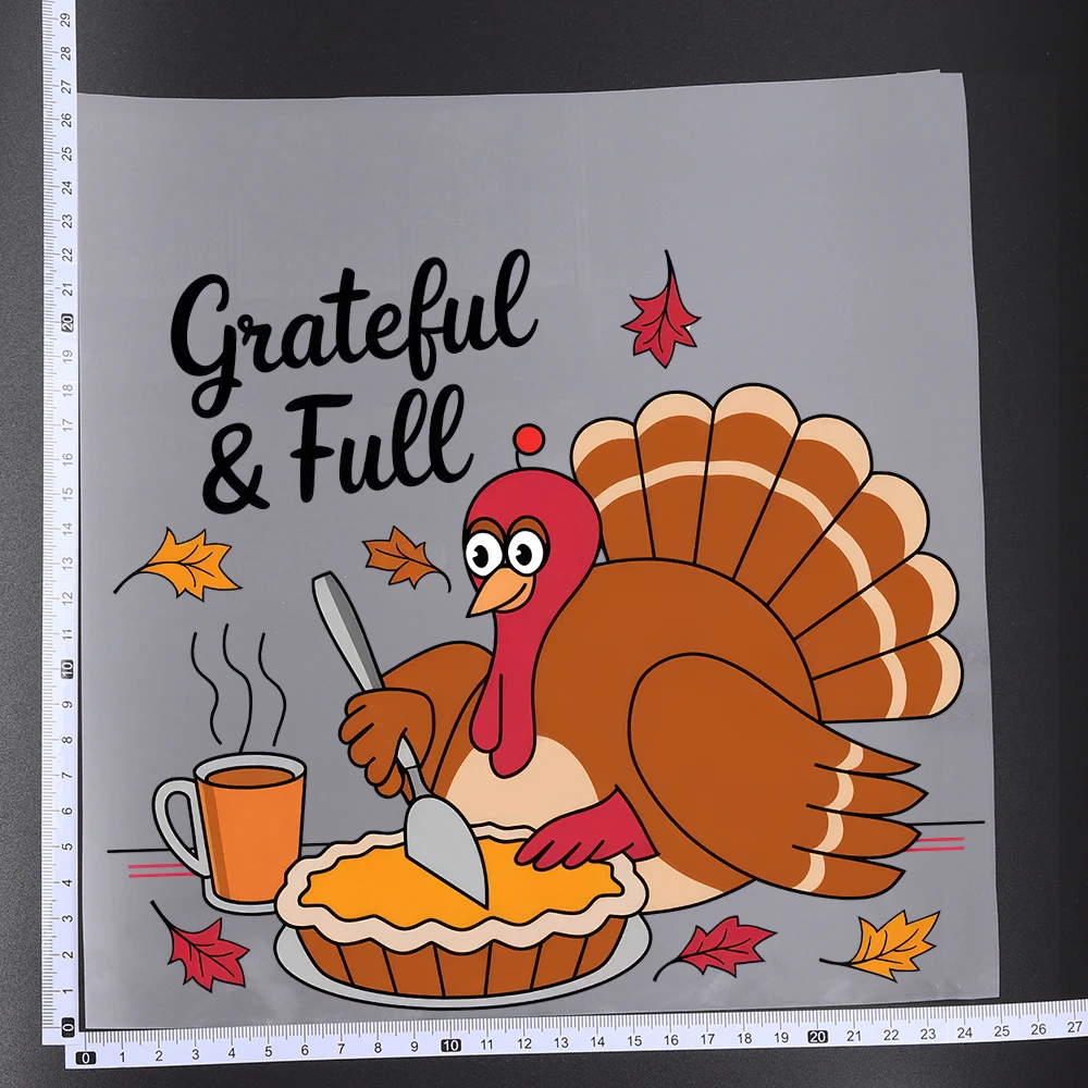 25CM Cute Autumn Harvest Pumpkin Turkey Heat Transfer Patches For Clothes DIY A-Level Washable Shirt Iron-on Thermal Stickers