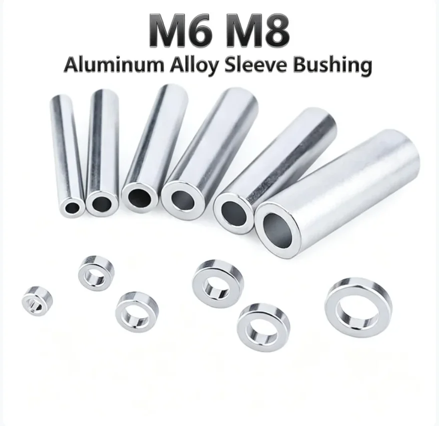 M6 M8 Unthreaded Aluminum Alloy Bushing Washer Gasket Round Hollow Standoff Spacer Sleeve OD 10/12/15/16/20/25 Length 1-30