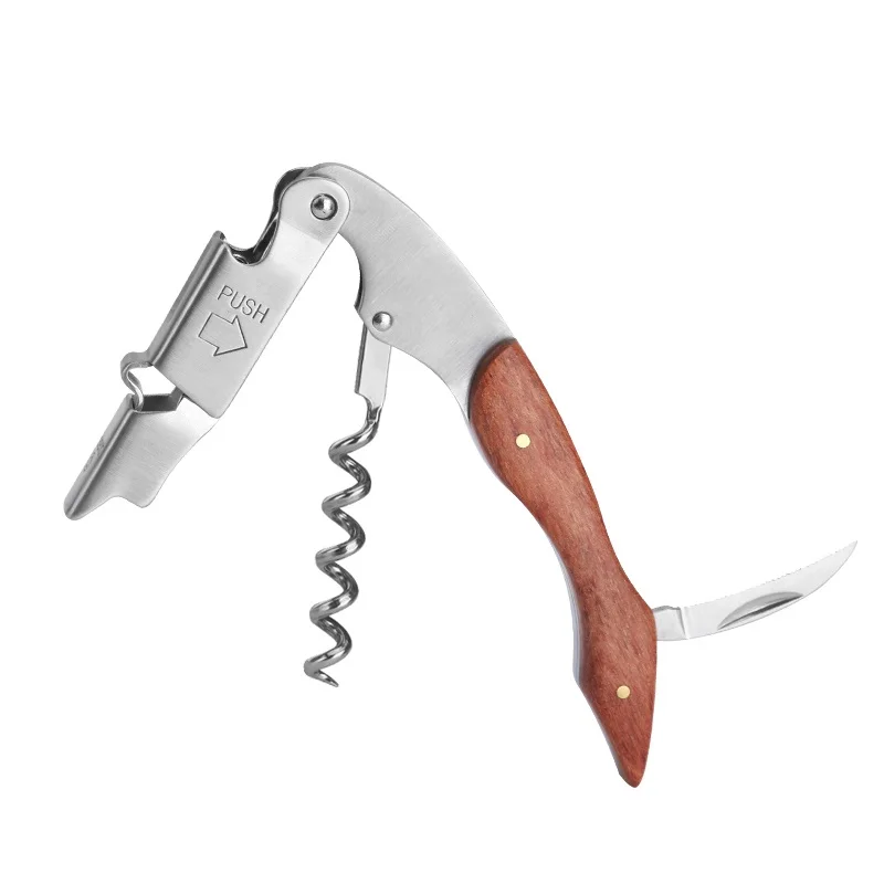 1PC Professional Wood Corkscrews for Wine Bottles w/Foil Cutter and Cap Remover Manual Wine Key for Servers Waiters, Bartenders
