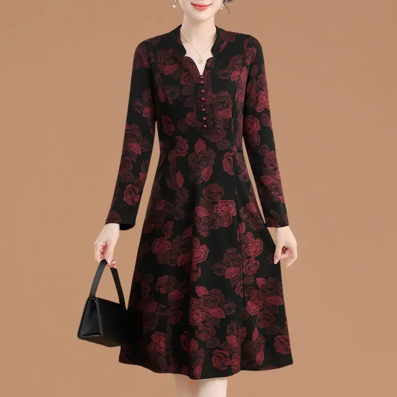

Women's Autumn Long Sleeved 2025 New Covering Thinness Medium To Long Mom's Outfit Autumn Outfit Base Dress Long Sleeve Dresses