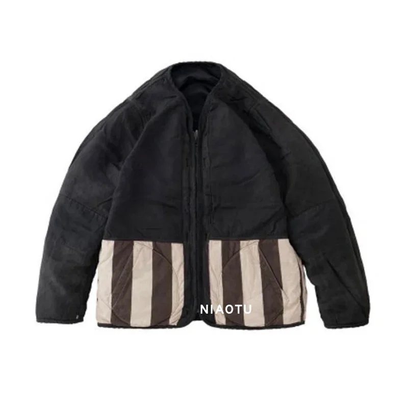 22aw Vintage Green Black Pink Visvim Dcdt Color Matching Casual Loose Breathable Coat  Zipper V-neck Stripe Men and Women Jacket