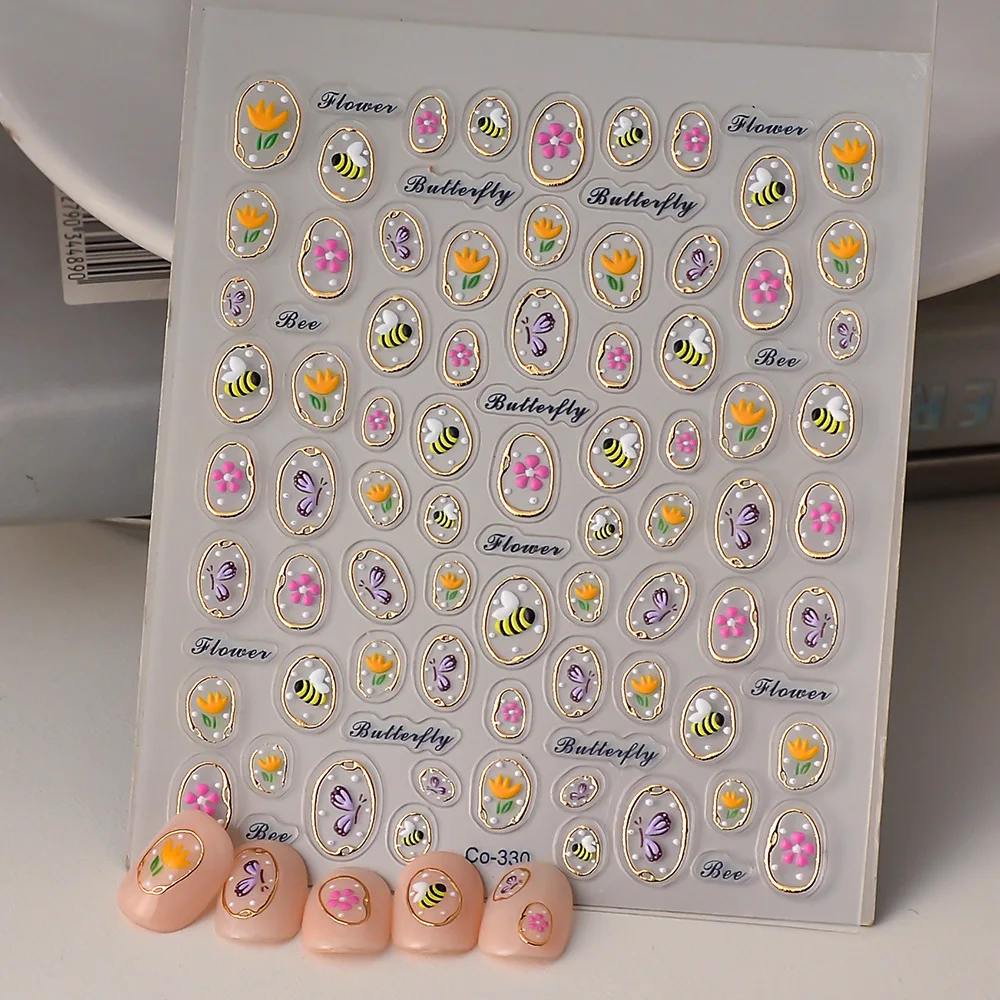 5d em relevo abelha e flor adesivos de unhas ins estilo pastoral adesivo de unhas decalque autoadesivo para acessórios de arte de unhas decoração