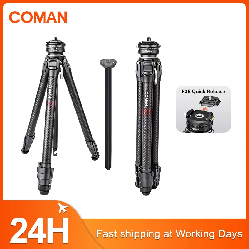 COMAN Zero F38 Compact Carbon Fiber Tripod Lightweight Travel DSLR Camera Photography Tripod with F38 Quick Release Plate