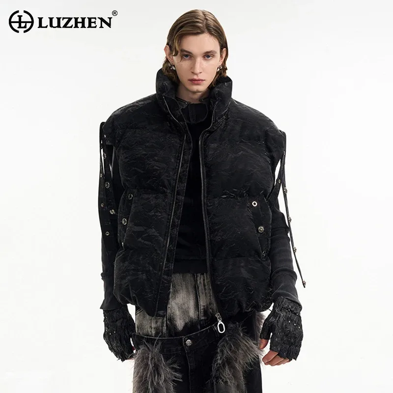 LUZHEN 2025 New Original Street High Quality Personalized Sleeveless Stand Neck Vest Men Fashion Solid Color Bread Jacket LZ8326