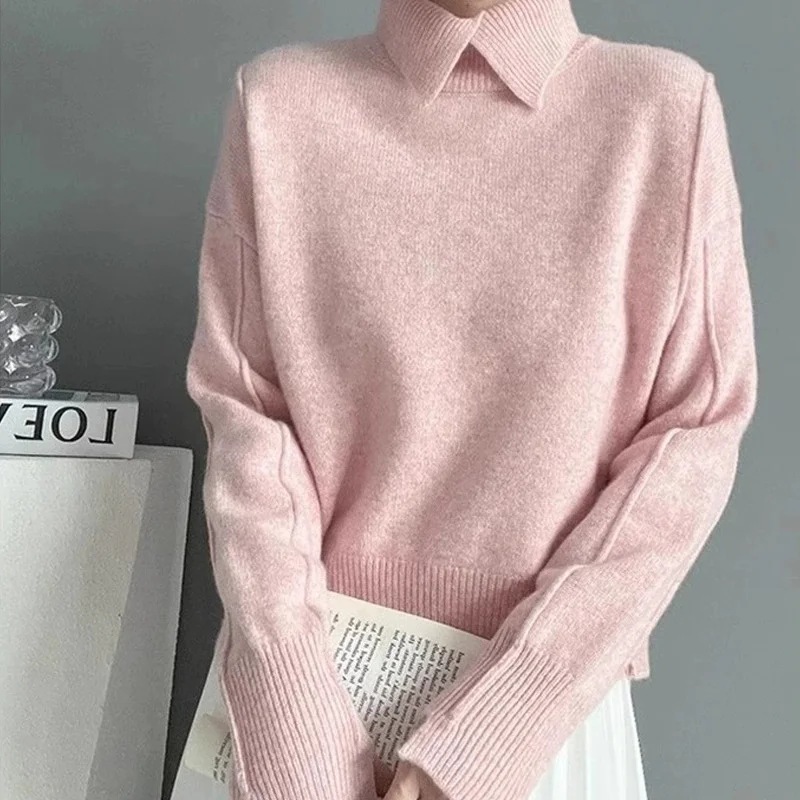 \Herbst Lange Ärmel Frauen Pullover Pullover Gestrickte 2025, Neue Lose Weibliche Strickwaren Einfarbig Mode Damen Stricken Pullover