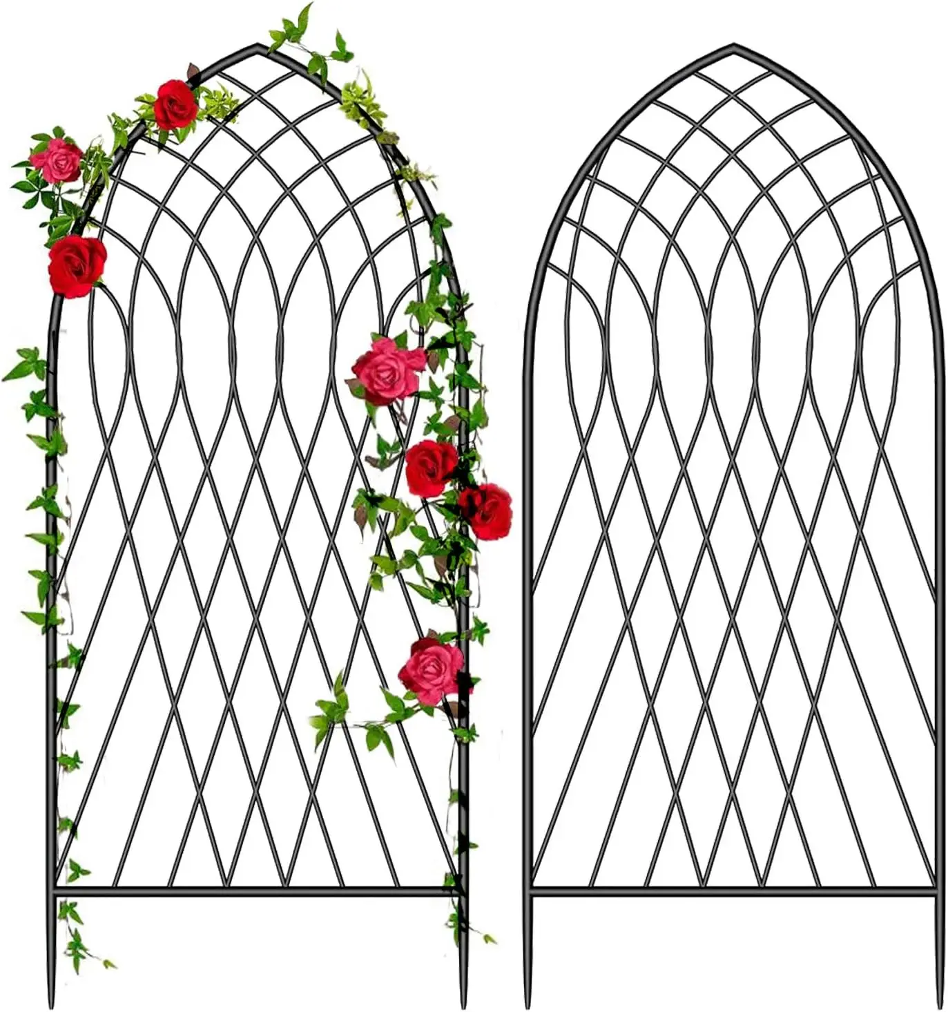 2 Pack Large Trellis for Climbing Plants 75” x 31” Heavy Duty Rustproof Black Iron Plant Trellis for Potted Plants Support