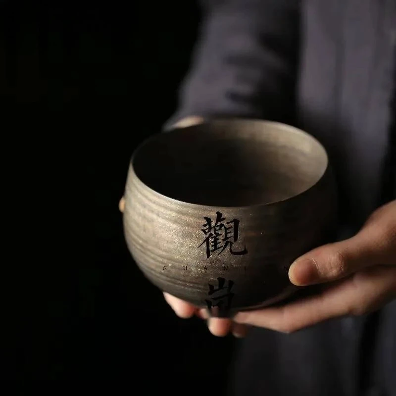 500ml Handmade Thin Tire Jianshui Japanese Iron Rust Glaze Tea Washing Basin Writing-brush Washer Tea Residue Bucket Chaxi Craft