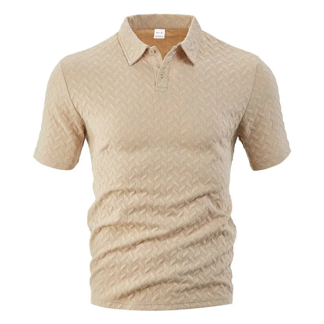 Men's summer solid color jacquard lapel casual large size Amazon cross-border short-sleeved POLO shirt cw41284
