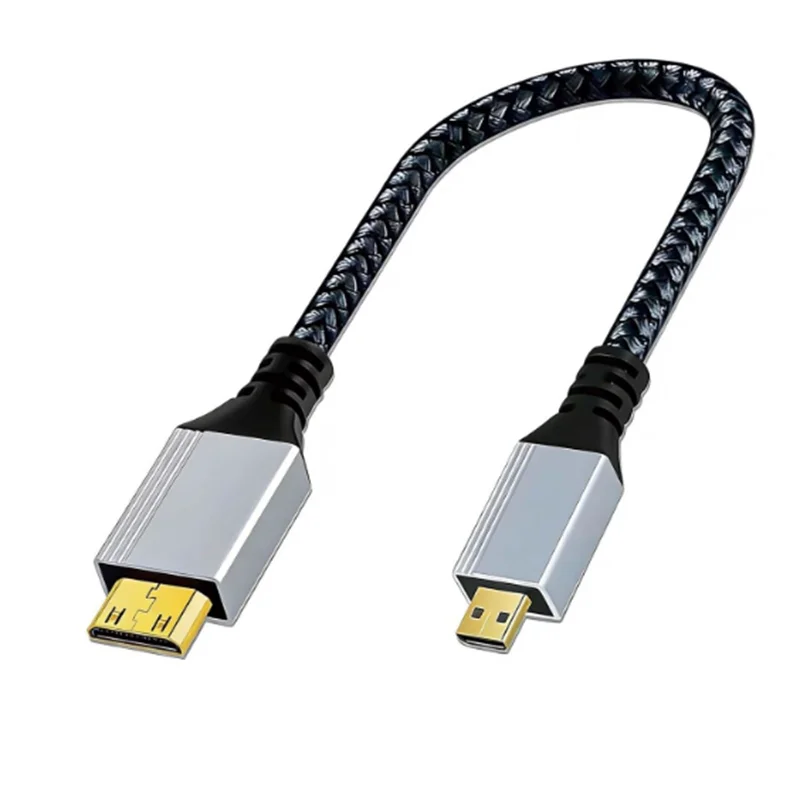 Micro-HDMI-Compatible Type D Male to Mini-HDMI Type C Male Cable Support 3D/4K 1080p, Braided Nylon,Aluminum Connectors