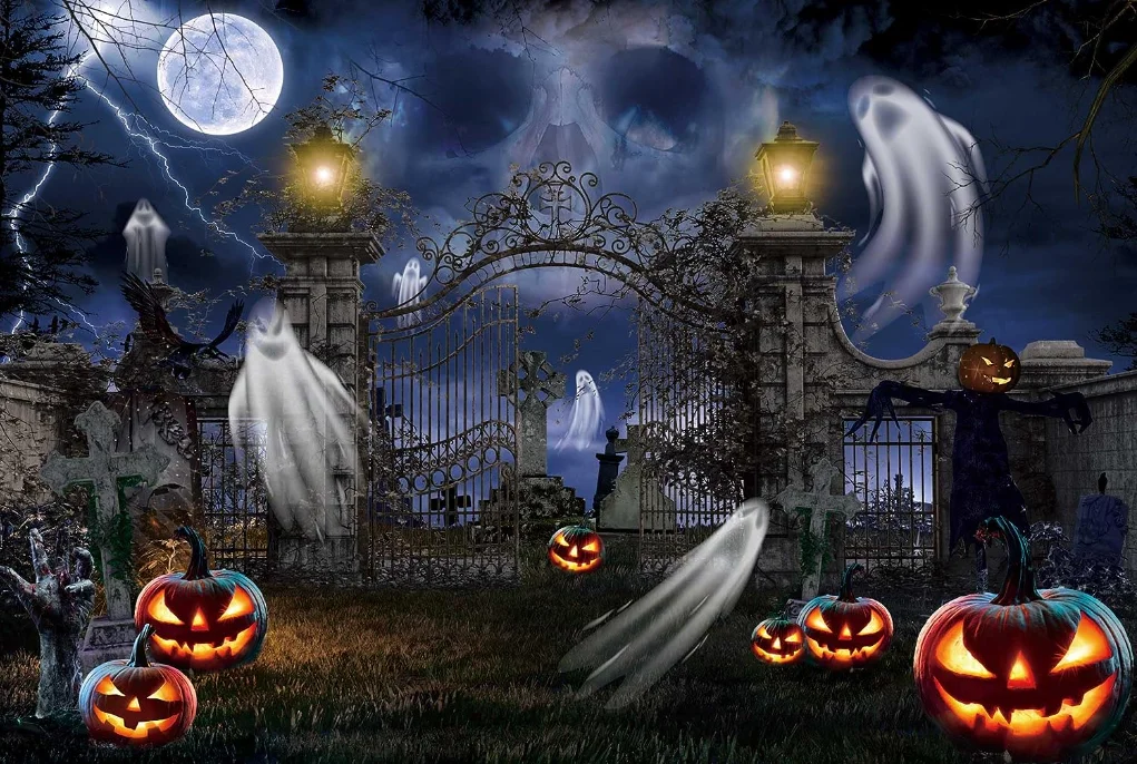 Halloween Photo Backdrop Scary Pumpkin Ghost Horror Night Background Hallowmas Kids Birthday Trick or Treat Party Decorations