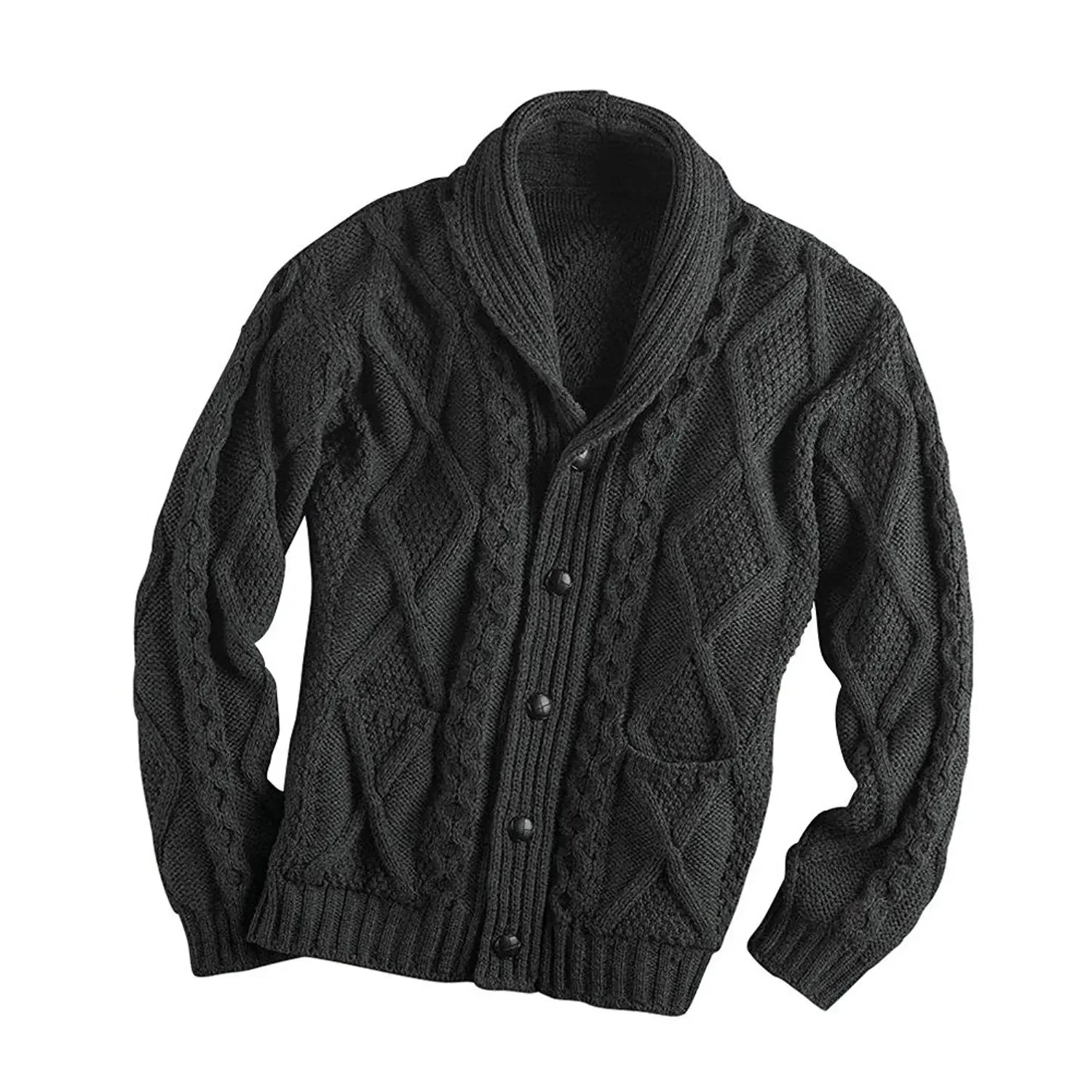 2023 Autumn/Winter Men's Fashion Casual Sweater Solid Color Long Sleeve Polo Cardigan Top Coat Knit