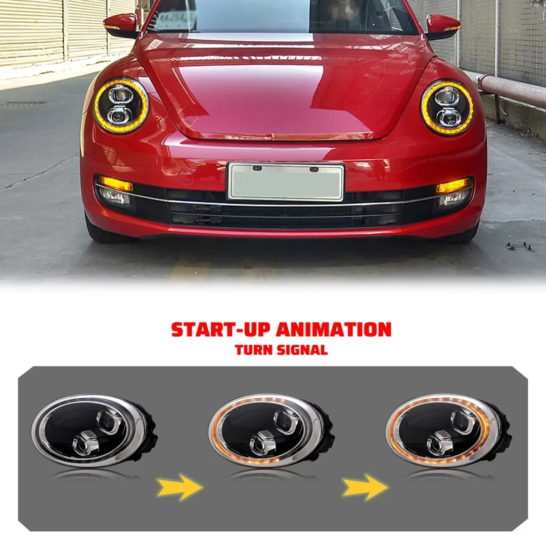 LED Headlights for Volkswagen VW Beetle 2012-2019 Start-up Animation Sequential Indicator Front Lamps Assembly