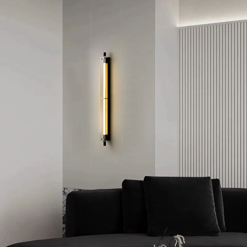 Italiano minimalista lâmpada de parede designer sala estar fundo parede luminárias decorativas led quarto longo luz parede vidro