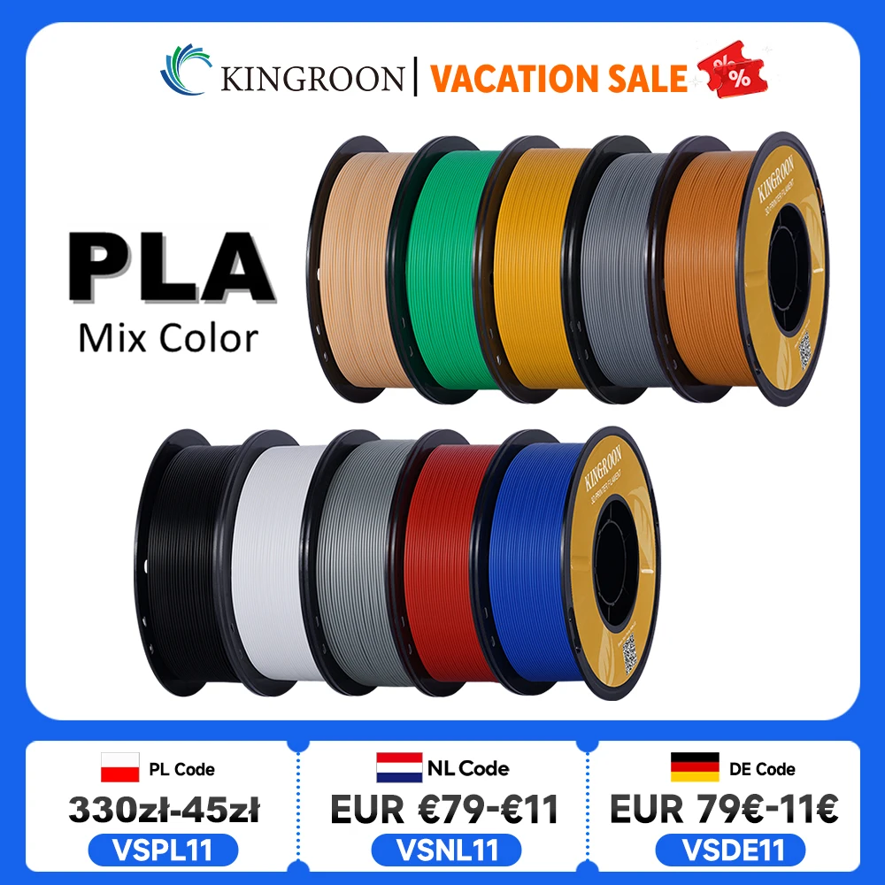 KINGROON PLA Filament 1.75mm 5/10KG pla Plastic For 3D Printer, Standard 1kg/roll 3D Printing Filaments Mix Color Local Shipping