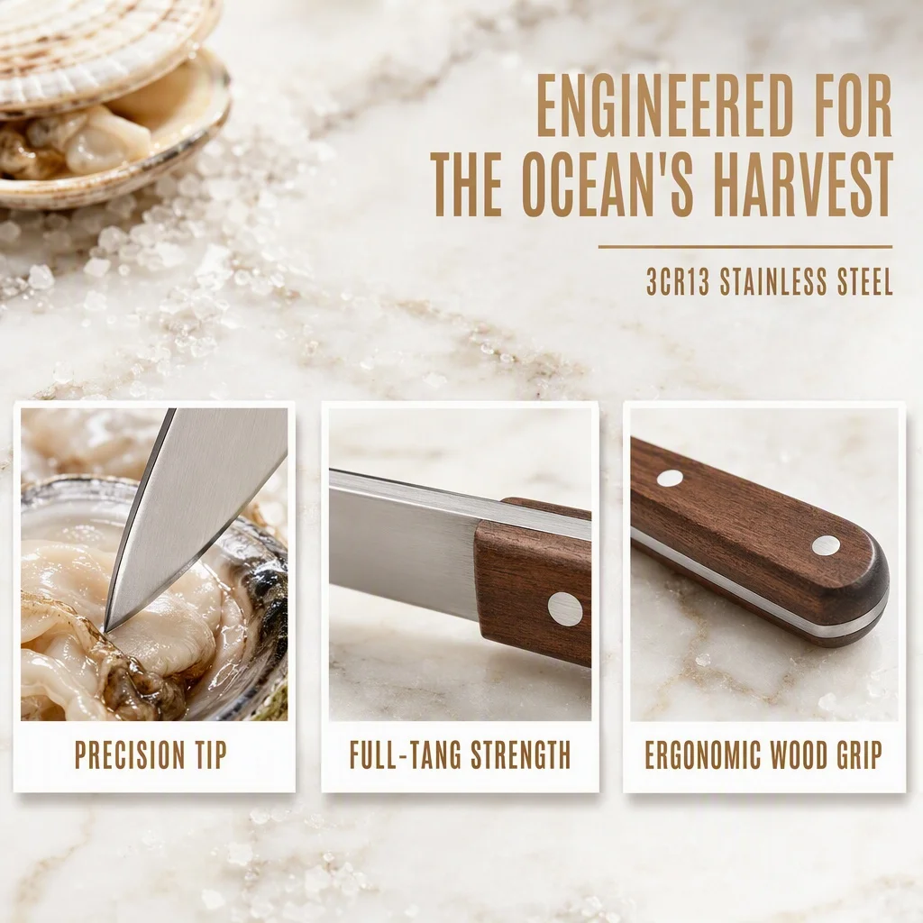 Swayboo Stainless Steel Wooden Handle Dull Blade Oyster Knives Scallop Seafood Tools
