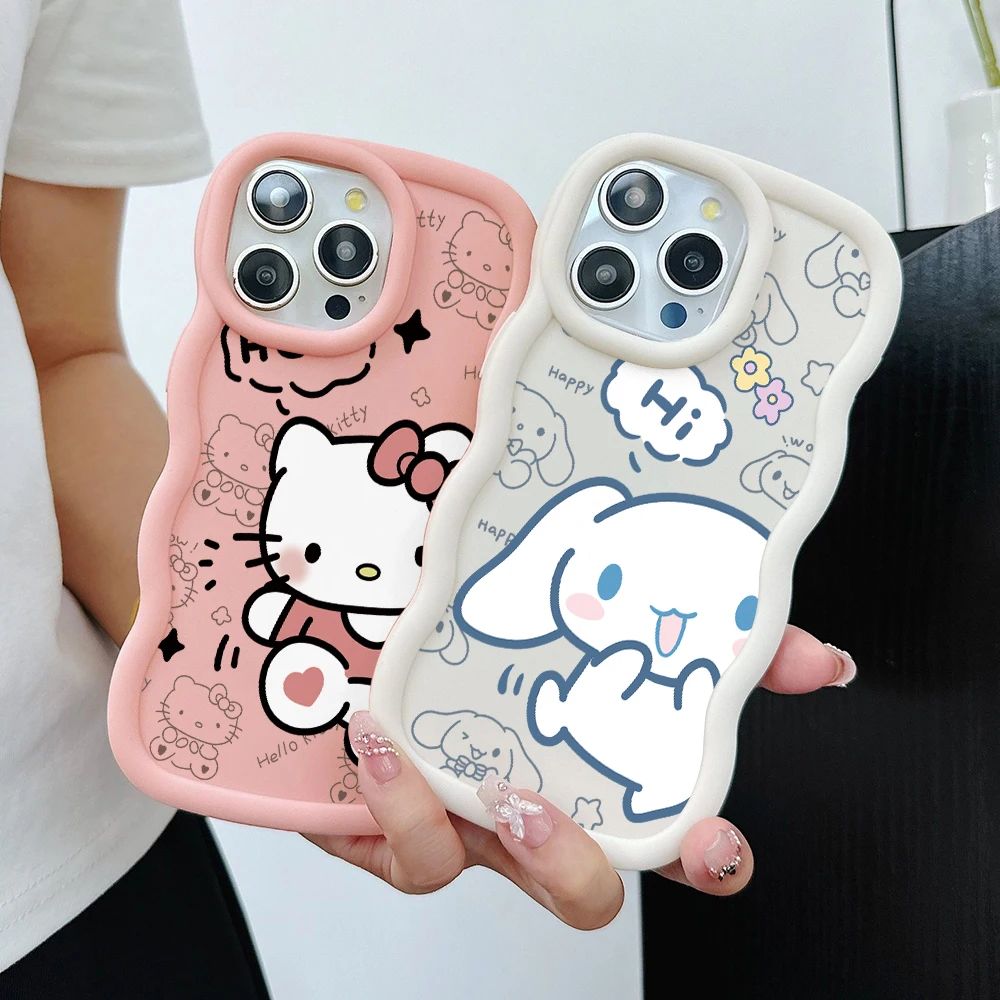 Hello Kitty Cinnamoroll Phone Case for Samsung Galaxy A55 A54 A53 A52 A51 A50 A34 A33 A32 A23 A16 A14 A12 4G 5G Wave Candy Cover