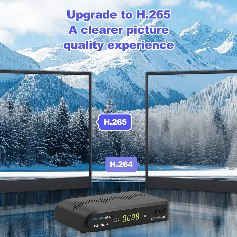 جهاز استقبال قمر صناعي FREESAT V8 Ultra DVB-S/S2/S2X,DVB+T/T2/ISDB-T/C 4K HD H.265 مدمج WIFI BISS Autoroll يدعم Funcam Mars