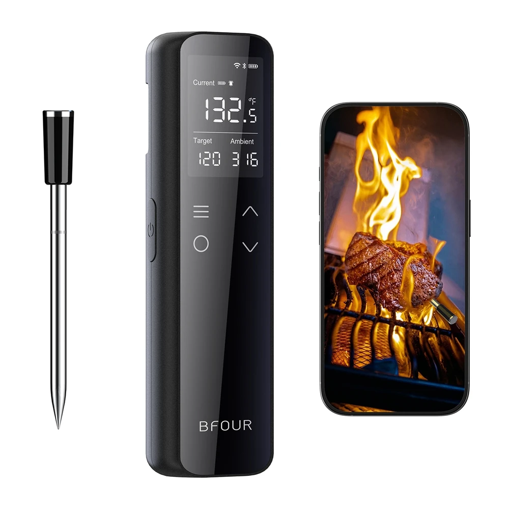 

BFOUR Wireless Meat Thermometer 2.4GHz WiFi Bluetooth APP Support Alarm For BBQ Grilling Smoking IP67 Waterproof Smart Probe