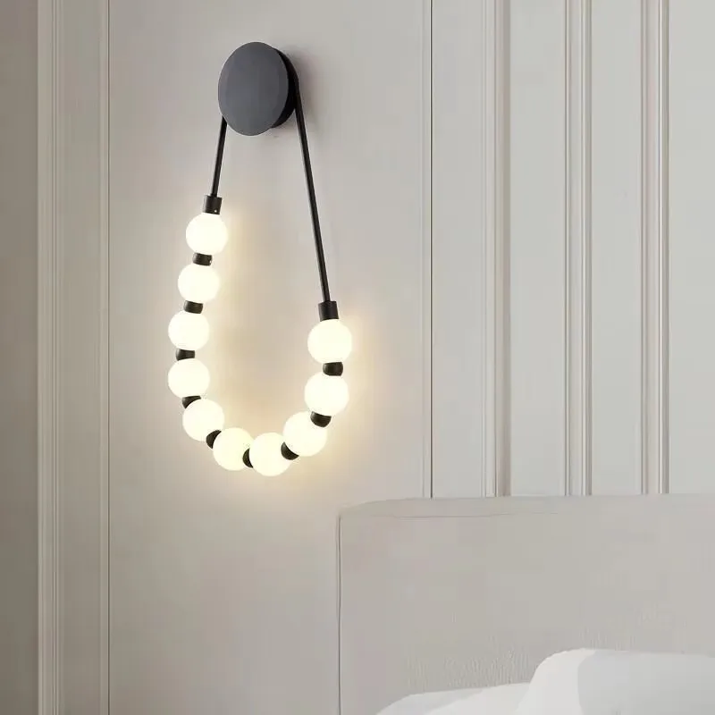 

French Cream Style Necklace Wall Lamp Creative Background Decorative Wall Fitting Modern Simple Bedroom Bedside Lighting Fixture