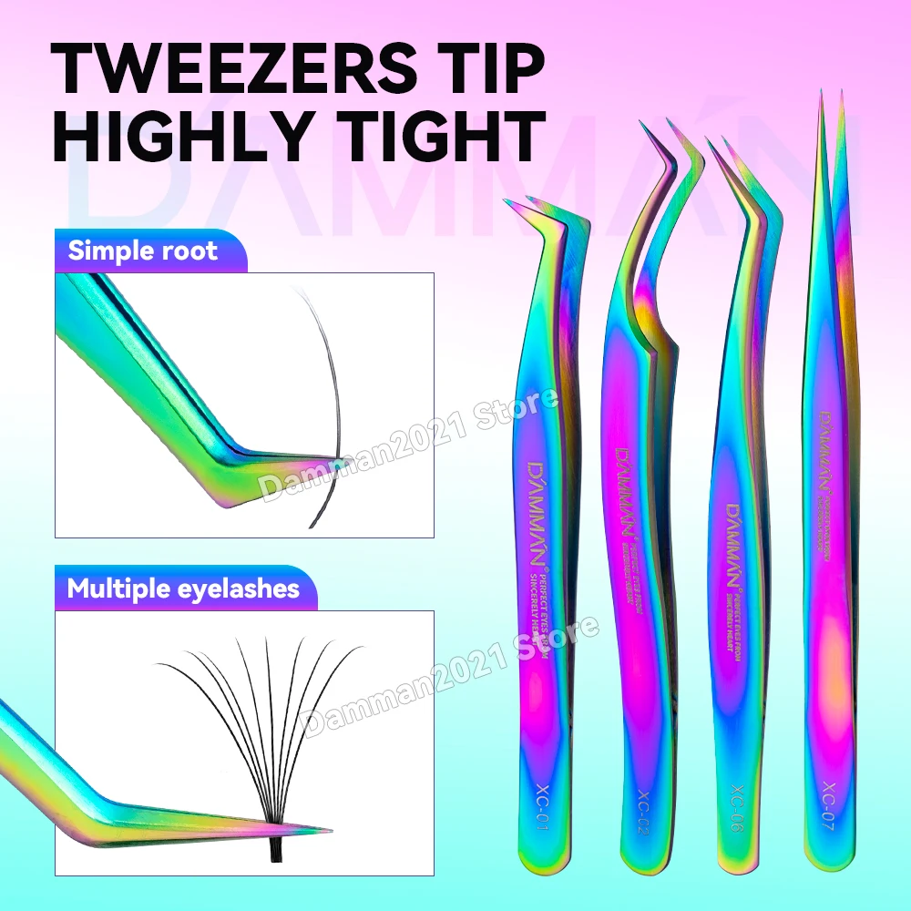Damman pincet voor wimperverlenging Hoge precisie wimperpincet Kleurrijke roestvrijstalen wimperpincet Professioneel