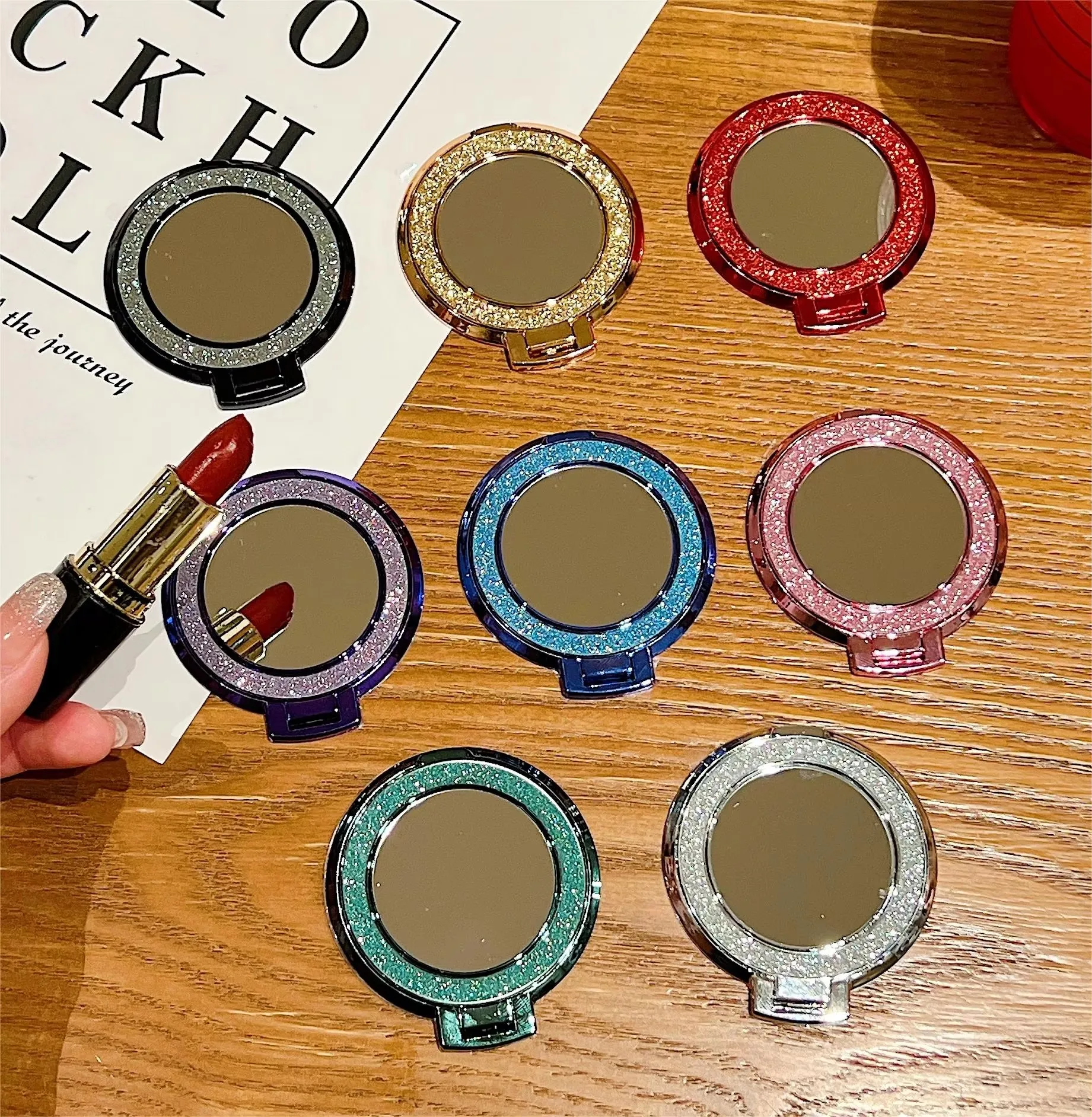 New Ring Grip Phone Holder Rotating Round Mirror Glitter Bling Holder for iPhone Redmi Samsung Mobile Phone Holder