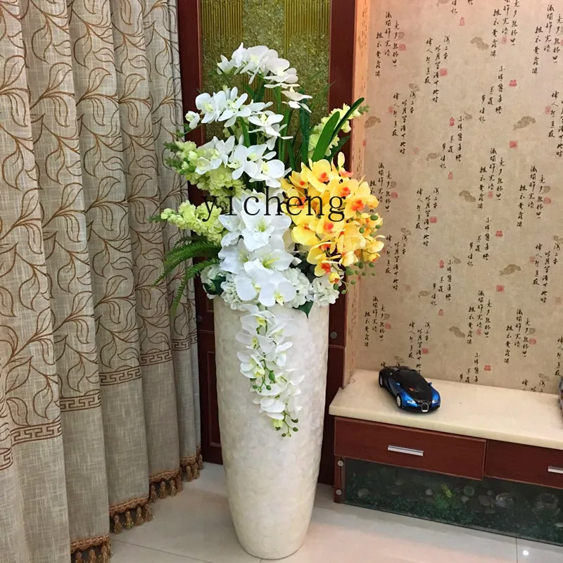 

ZYA Floor-standing Large Vase Living Room Decoration Ornament Set with Artificial Shell Flower Arrangement
