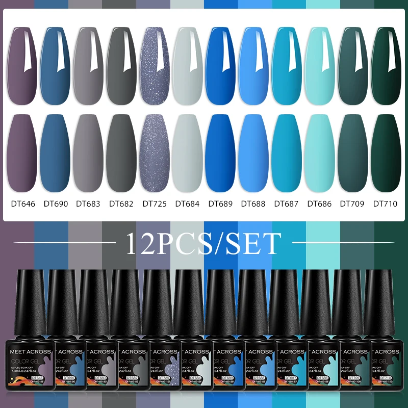 12 st MEET ACROSS Nagelgel Polish Set All-Season Nagels Manicure Vernissen Kit Semi Permanente UV/LED Nail Art Gel voor Thuis Salon