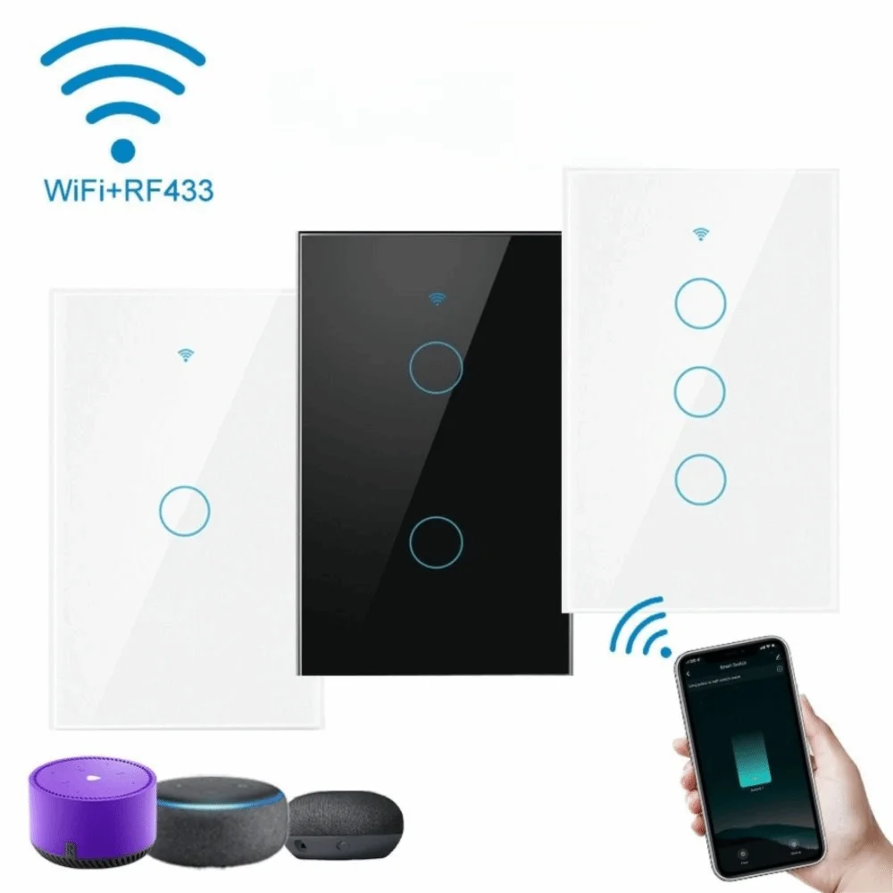 

Американская вилка Wi-Fi, умный выключатель света, сенсорное управление, одиночный открытый сенсорный переключатель, управление через приложение, пульт дистанционного управления, голосовой переключатель