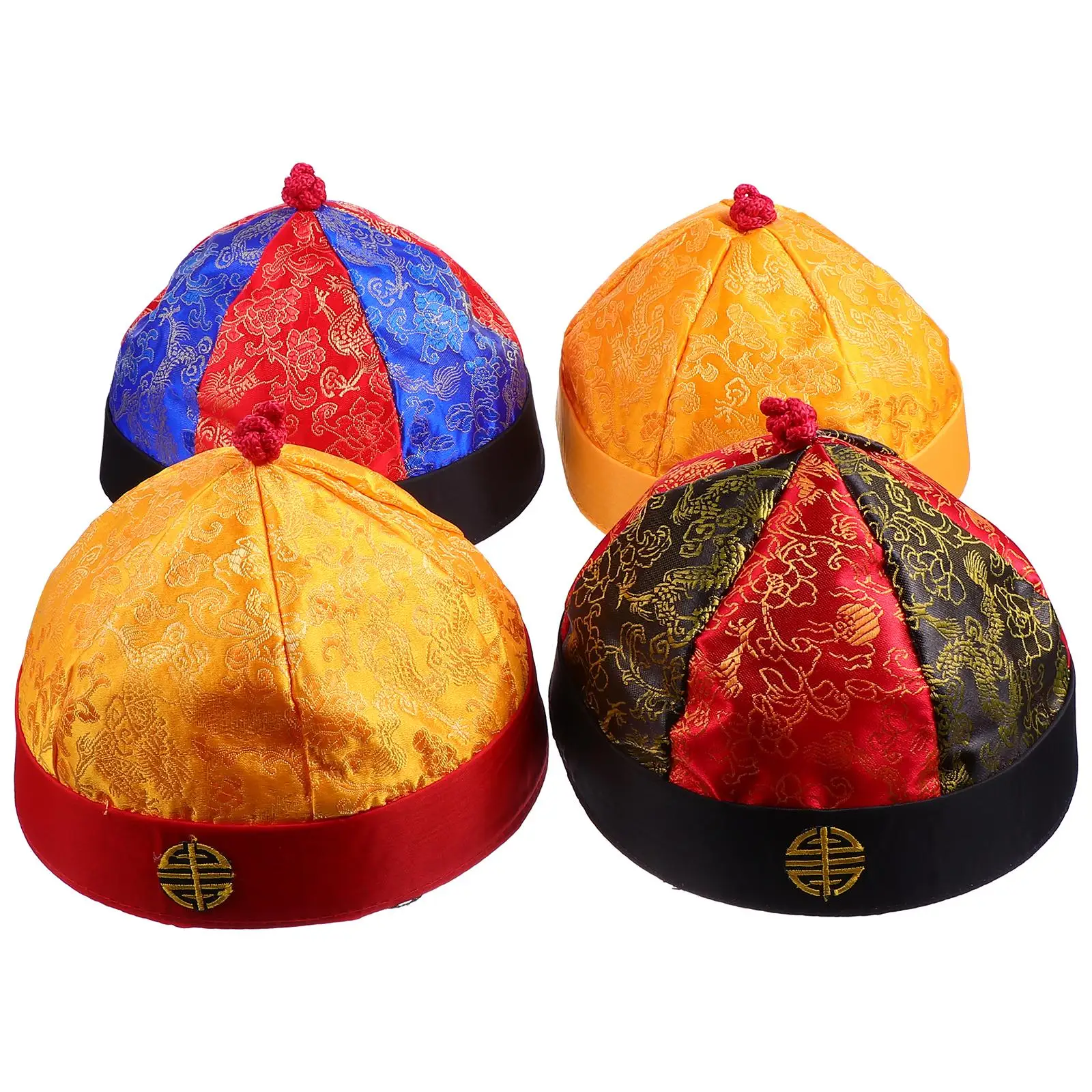 

4 Qing Prince Hats Retro Cloth Caps Braid Adult Large Head Vintage Ancient Chinese Style Hats Costumes Accessories Ancient Style