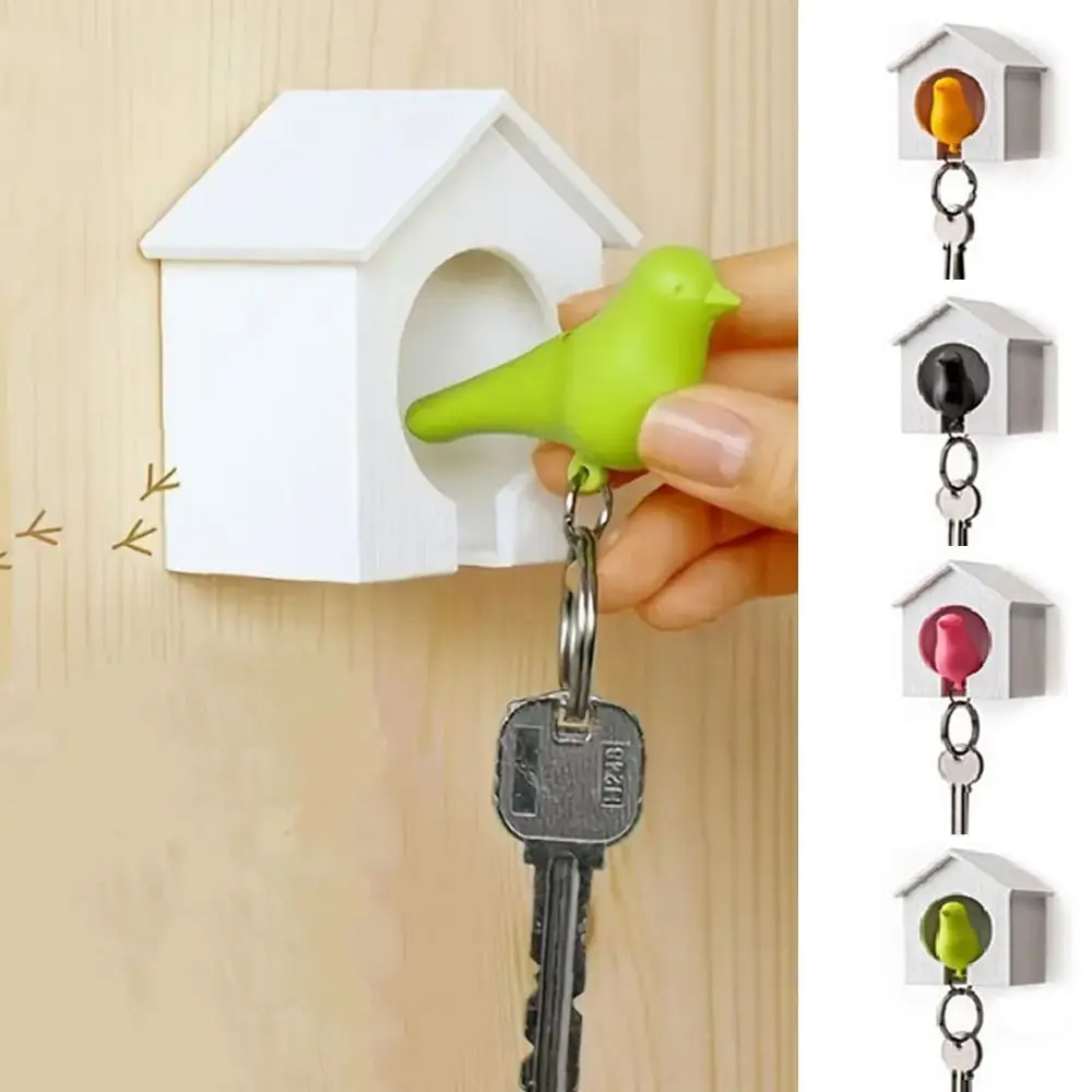 Likable Plastic Sparrow Key Holder Wall Mounted Decorative Sparrow House Keychain Birdhouse Shape Bird Whistle Key Hanger Keys