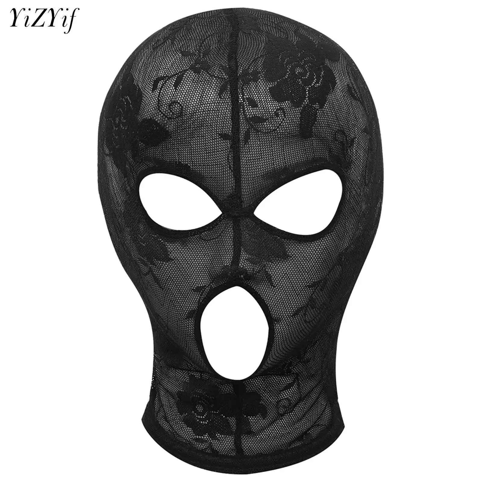 

Black Lace Mask Unisex Sexy Head Hood Mask Elastic Full Face Cover For Cosplay Party Ball Performance Masquerade Mask Headgear