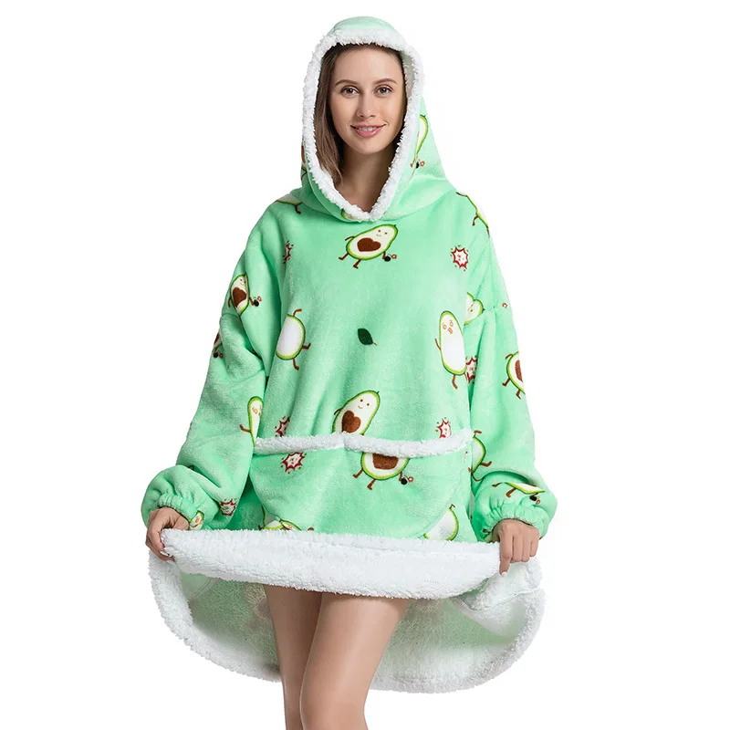 2023 Winter Thickened Plush Hooded Lazy Couple's New Flannel Composite Comfortable Home Animal Pattern Pajamas