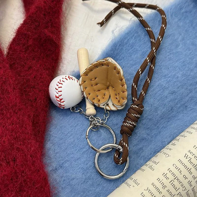 Mini-Baseballhandschuh Holzschläger Schlüsselanhänger Damen-Taschenzubehör Sportwagen-Schlüsselanhänger Geschenk für Mann und Frau – Detail 4